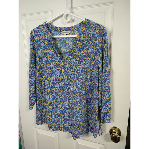 Adrienne Vittadini Woman 1X Blouse V Neck Slit Tie 3/4 Sleeve Floral Cottage... - Picture 2 of 9
